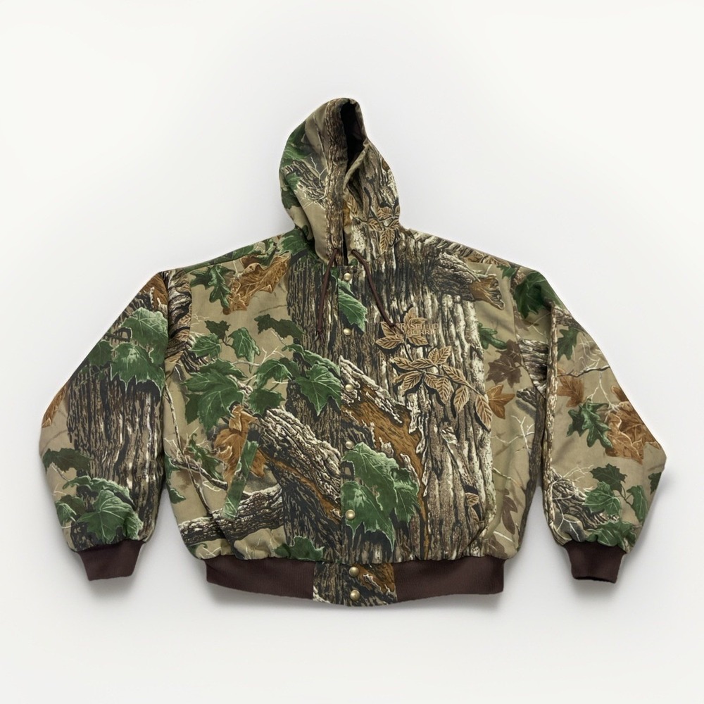 Vintage Realtree Jacket Mens L Swingster Camo Hooded Bomber 90s Hunting Outdoors